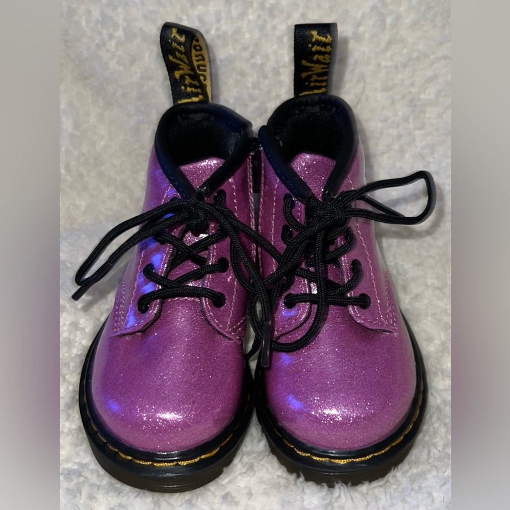 Doc Dr Martens Glitter Pink Toddler Size 5 Little Girl Boots Side Zip EXC!